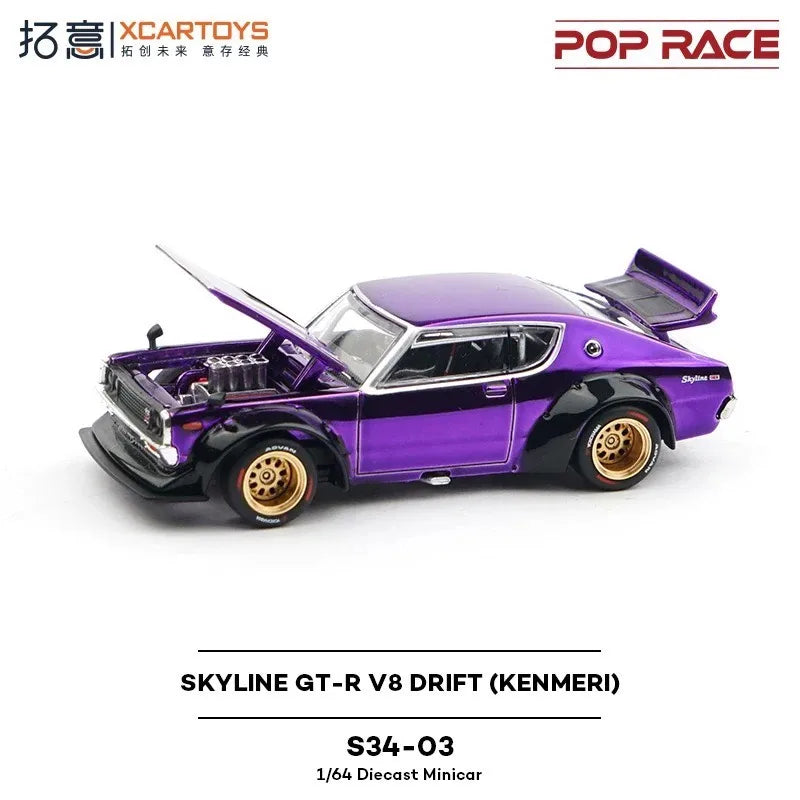 SKYLINE GT-R V8 DRIFT (KENMERO) Tokyo Exhibition Limited POPRACE1/64 True Scale Miniature Model Alloy Car Model Gift